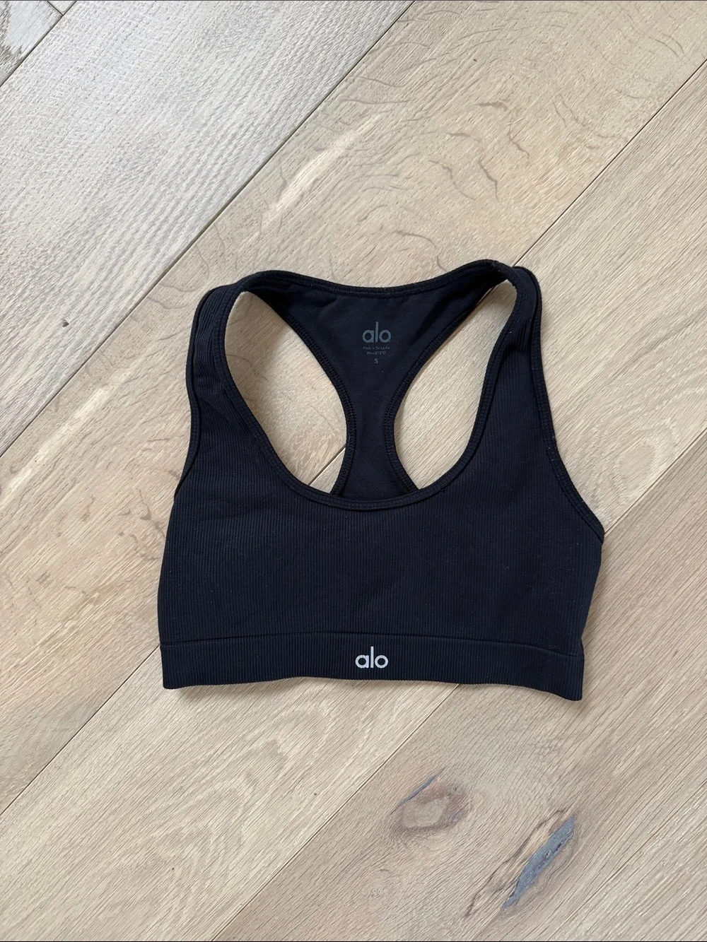 Alo Black Ribbed Racerback Sports Bra Small - Picture 1 of 3